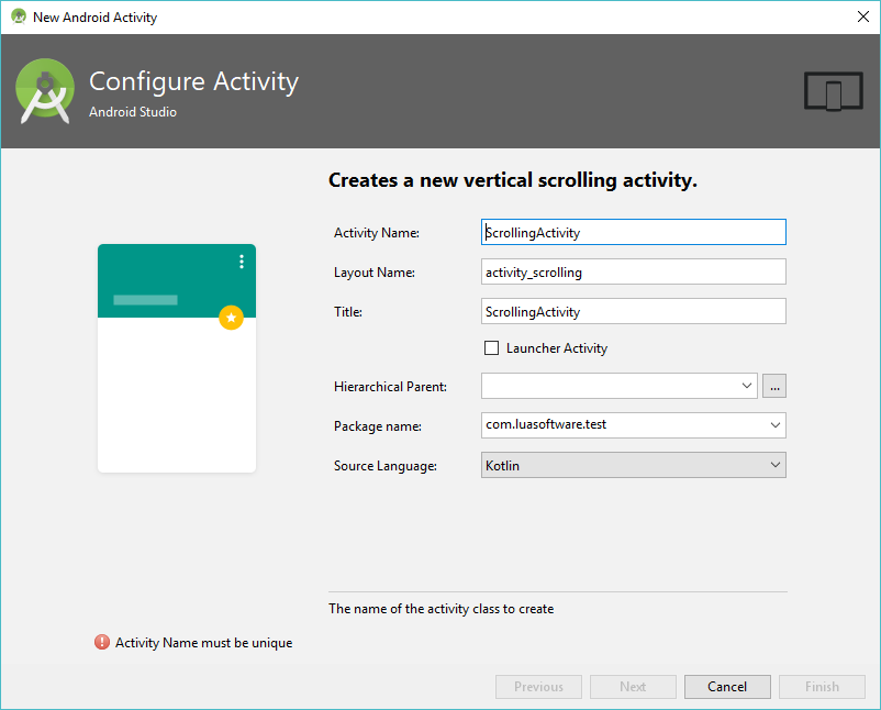 Add Scrolling Activity