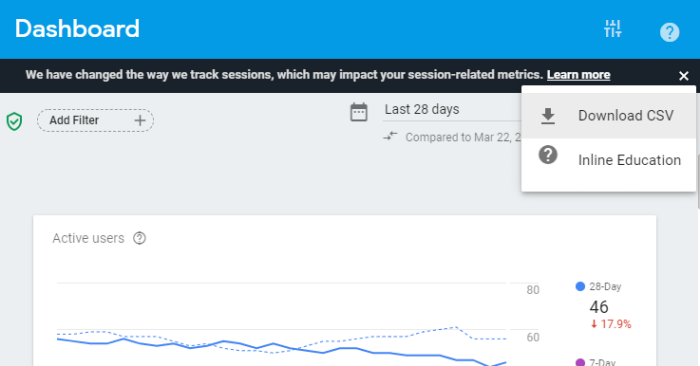 Firebase Analytics Download CSV