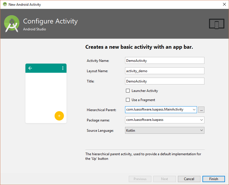 Android Studio New Activity