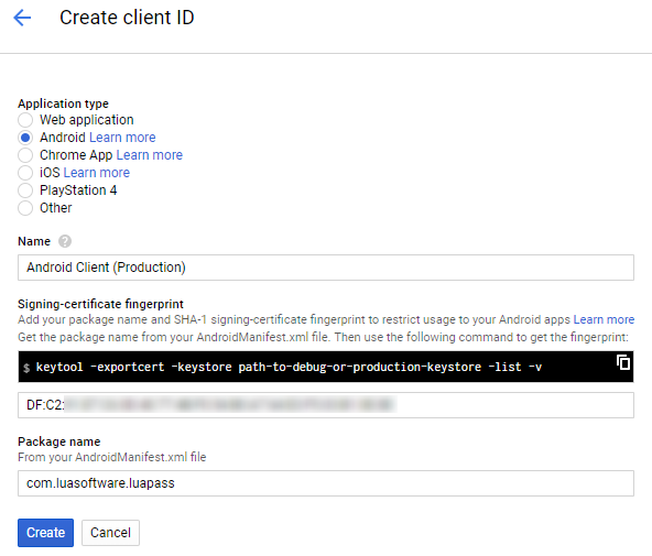 Google API Credential - OAuth Client ID
