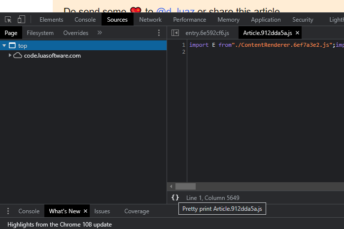 Chrome Javascript Sources Pretty Print