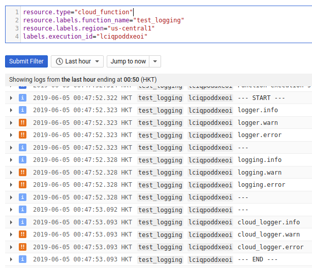 Google Cloud Functions Logging