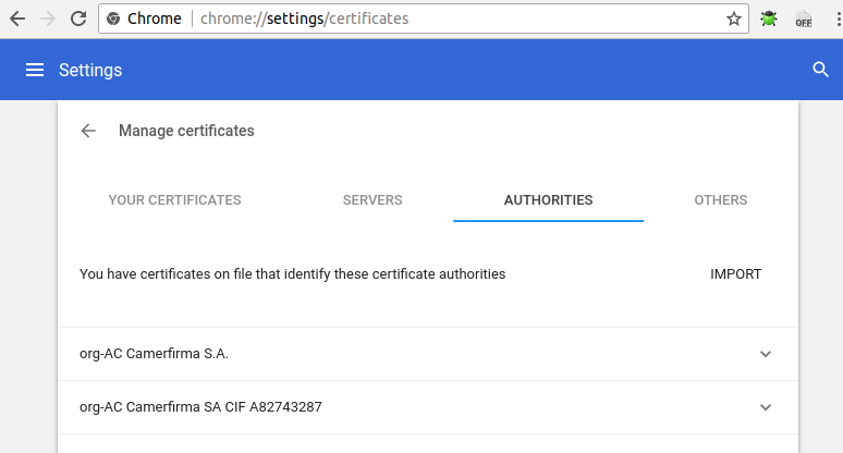 Chrome Manage Cert