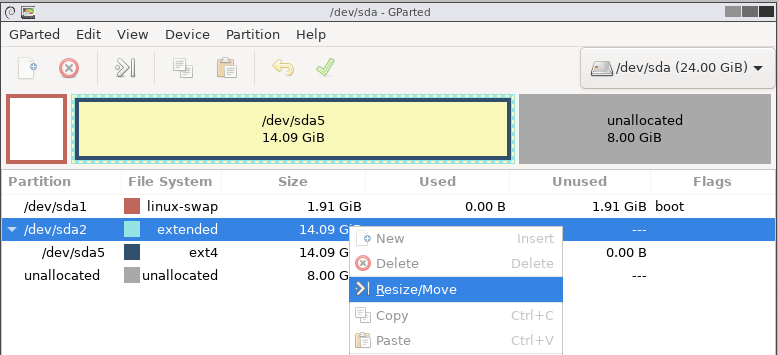 GParted Resize